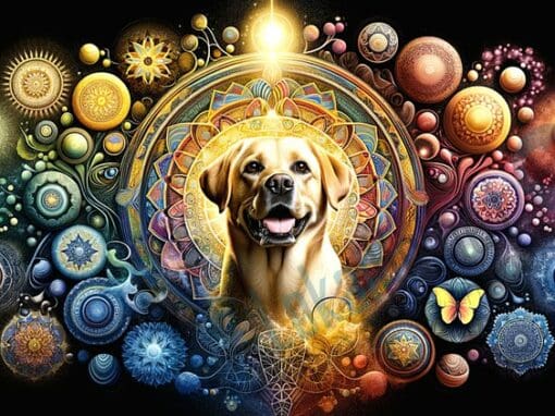 Glad Labrador Retriever i Färgrik Mandala