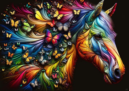 Färgsprakande harmoni: Häst omgiven av fjärilar